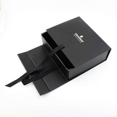 BSCI, FSC Customize black folding paper box packaging with bowknot